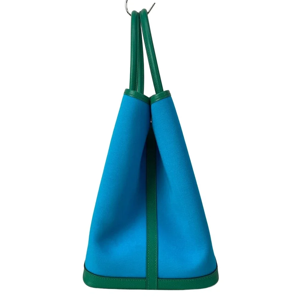 Hermès Garden Party PM Tote Bag blue aztec Vert Jade Toile Officier Veau Epsom - Picture 4 of 16
